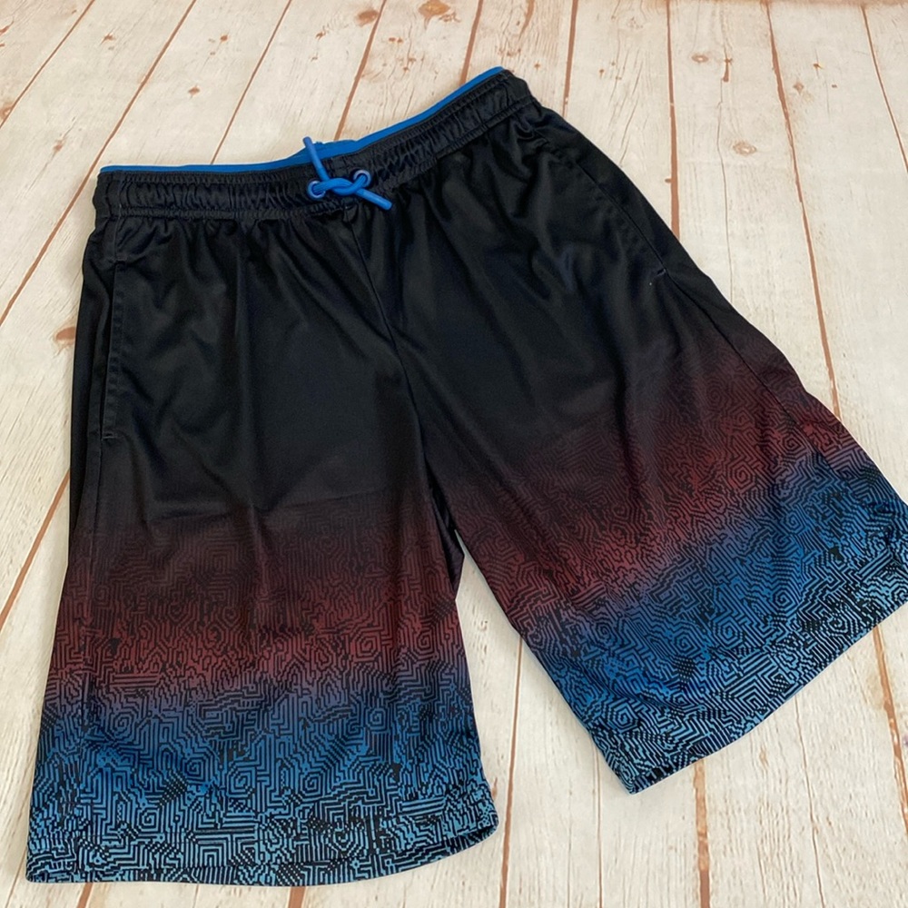 All In Motion Black/Red/BlueDrawstring Unlined Swim Trunks With Pockets